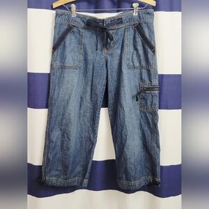 VTG Guess Blue Denim Cargo Capri Jeans w/Drawstring Waist | Size 6